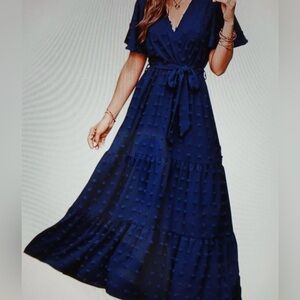 Navy Blue Swiss Dot Maxi Dress